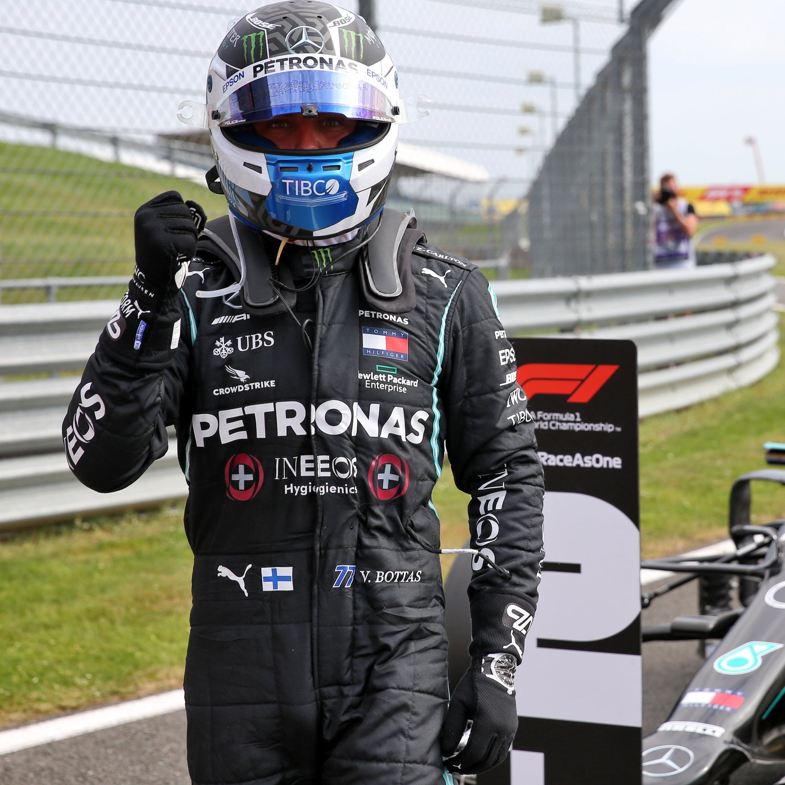 The Silverstone Auction LOT 006 - Valtteri Bottas 2020 Race Weekend Used Suit - 70th Anniversary GP