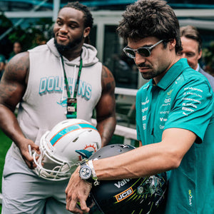 Aston Martin Aramco Formula One™ Team x Miami Dolphins - Lance Stroll Signed Helmet and Jordan Phillips Signed Football Helmet, presented by Atlas Air Worldwide