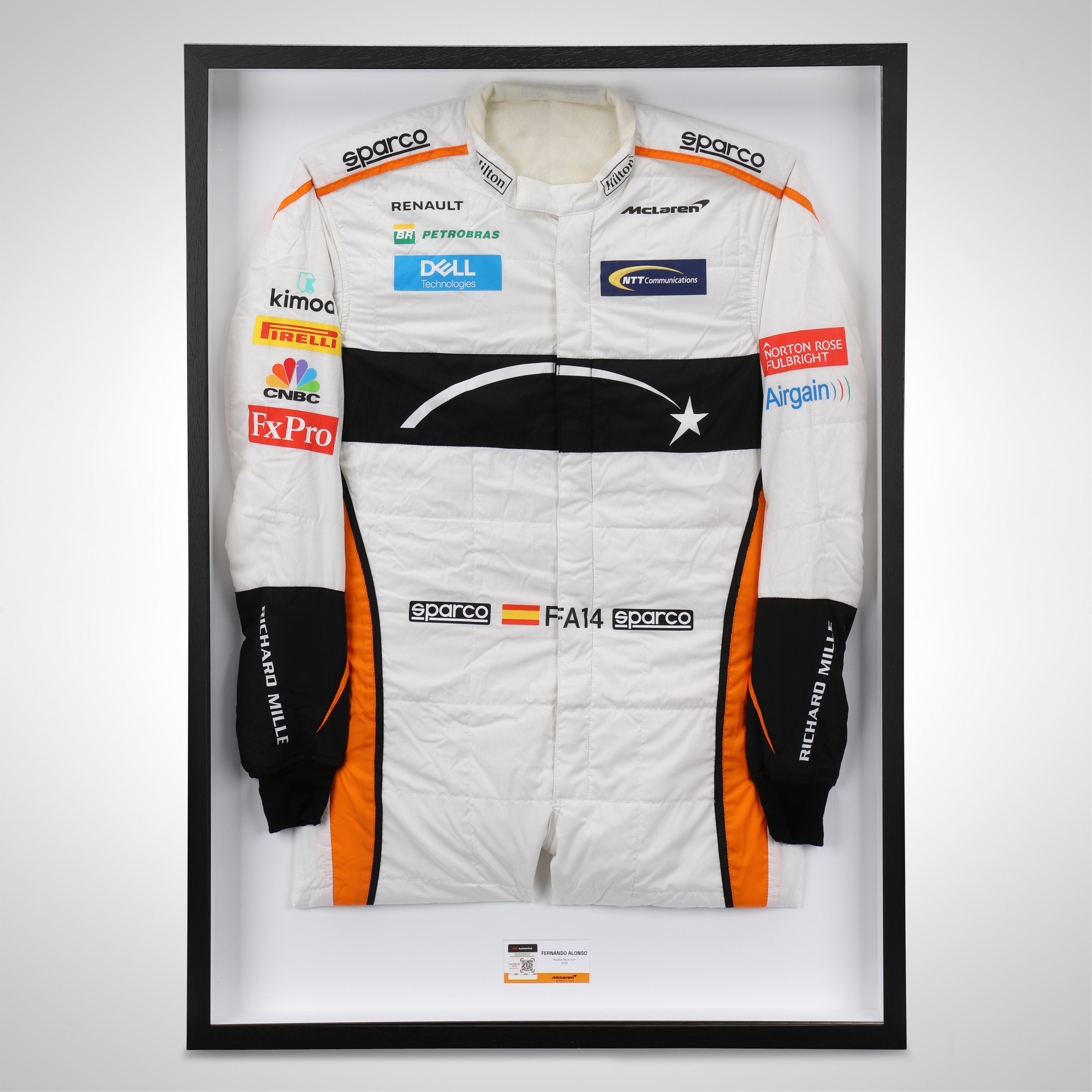 Fernando Alonso 2018 Replica McLaren F1 Team Race Suit with Chandon Star Branding